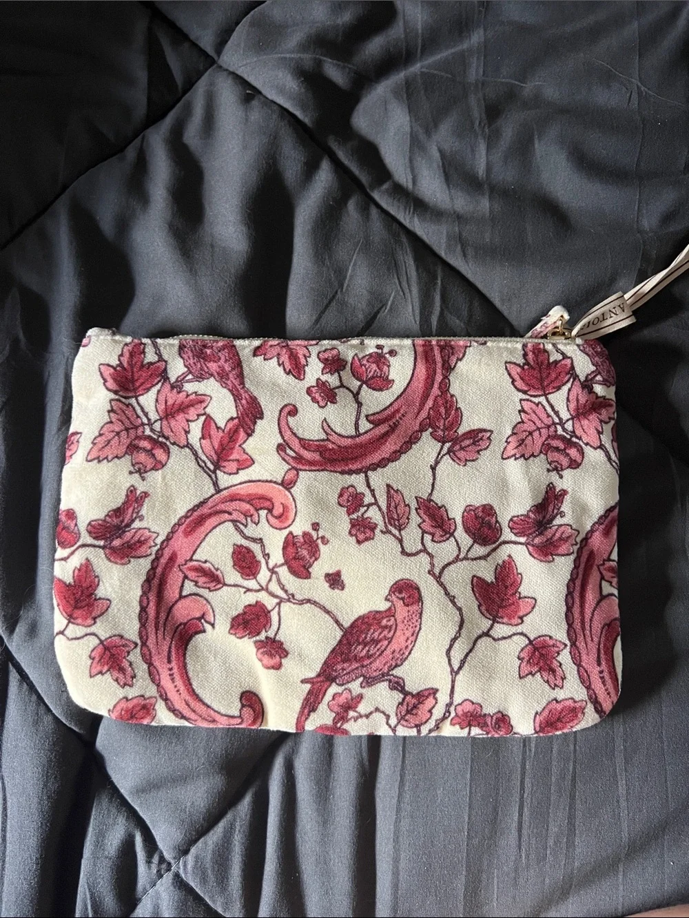 NWOT Sezane velvet Pink Floral pouch